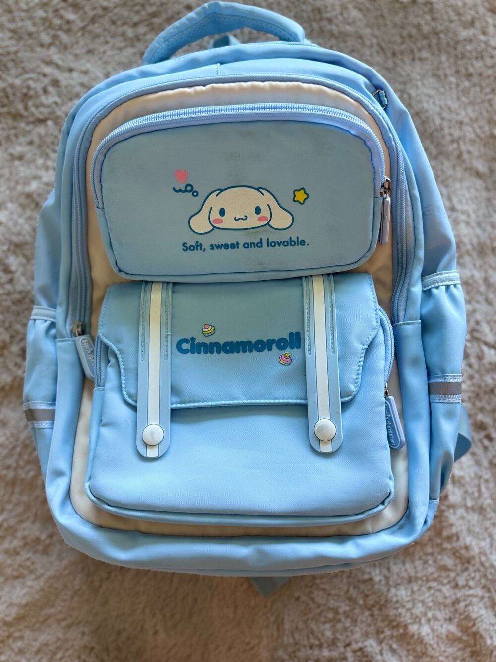 Sanrio Cinnamoroll Blue Student Backpack Multi Pocket School Bag Water Resistant